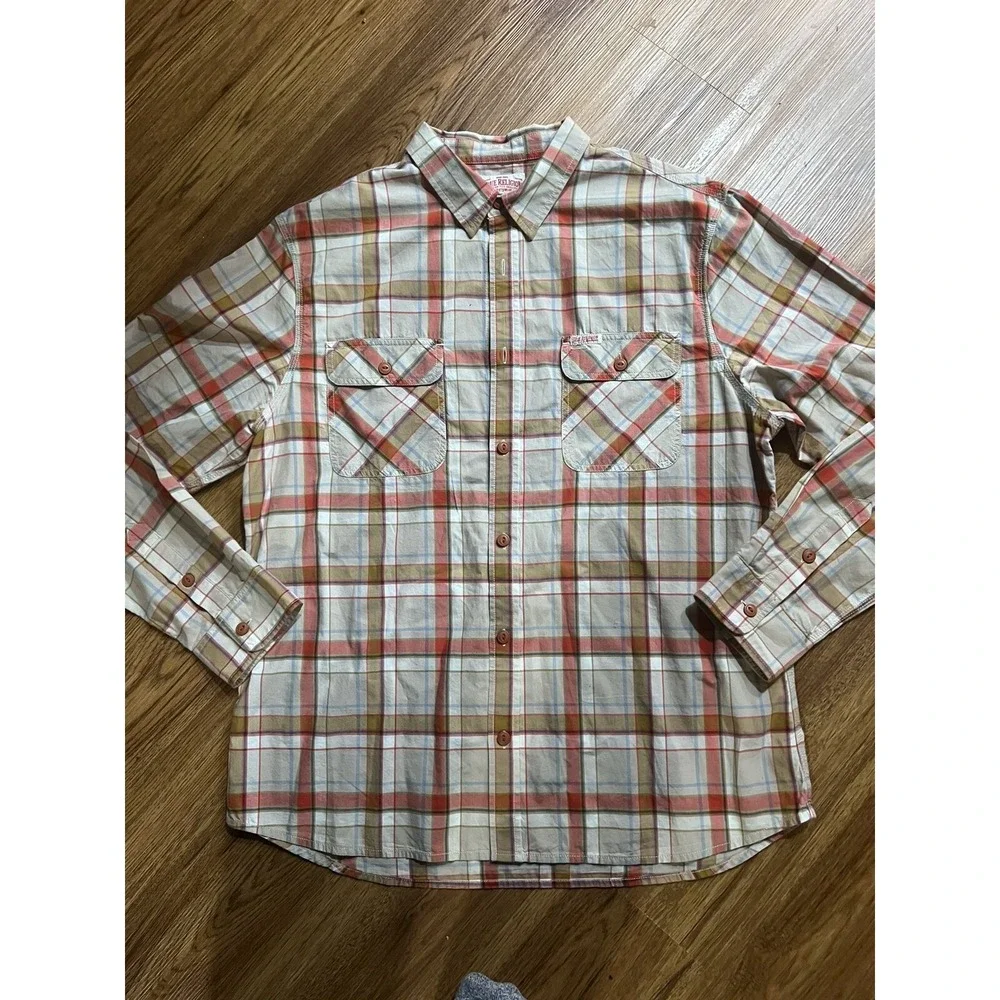 True Religion Shirt Plaid Button Up Men's Long Sleeve Casual Beige‎ XXXL